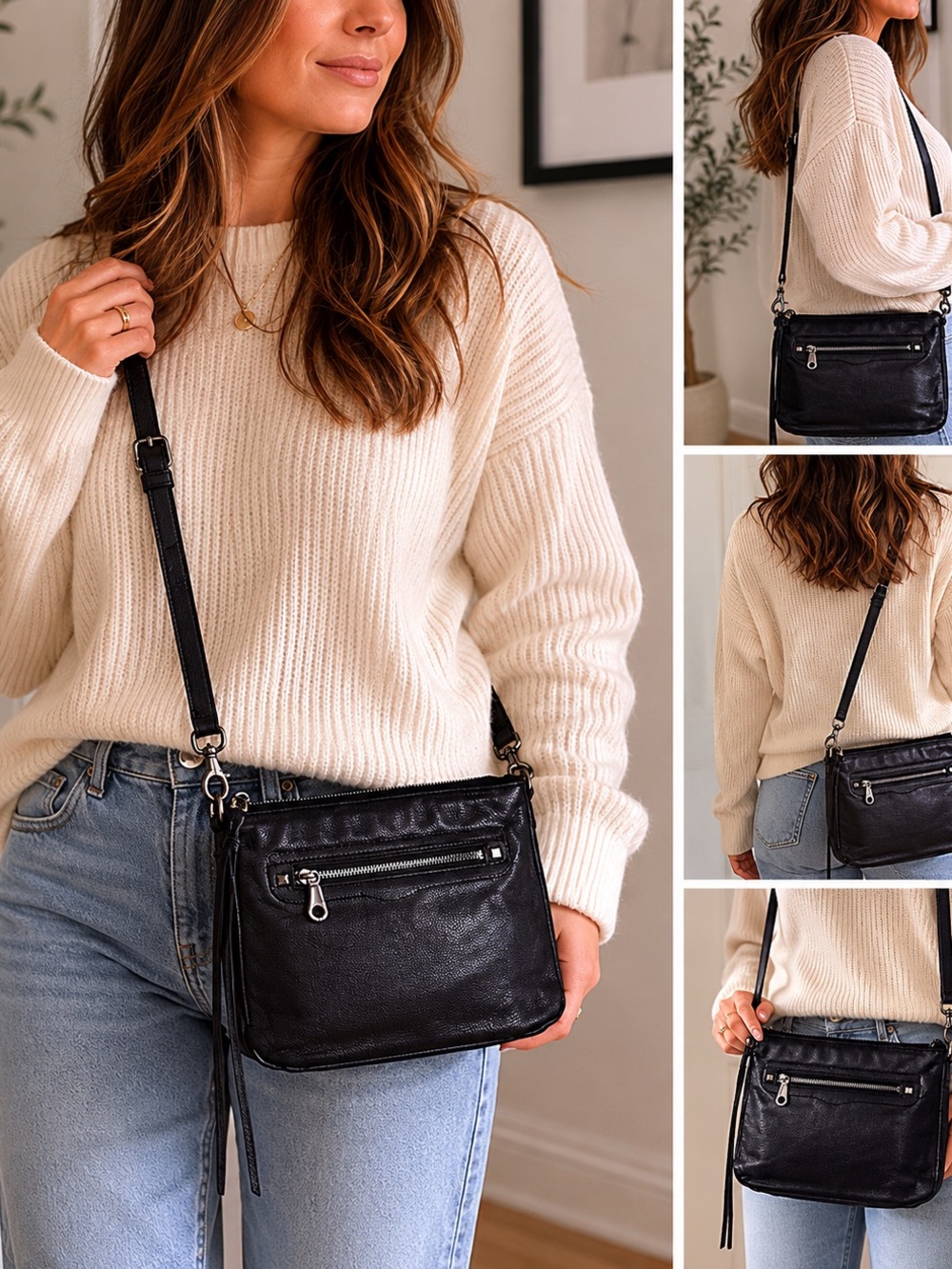Rebecca Minkoff Regan Feed Bag Black Pebbled Leather Crossbody Purse